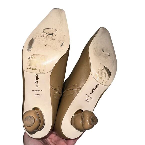 Cult Gaia Daylee Sculptural-Heel Pointed Toe Leather Ankle Bootie Camel 37.5 - Picture 5 of 7
